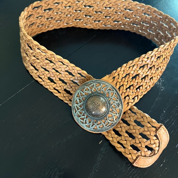 Hand made in Morocco wide leather statement belt sz M - Picture 1 of 10